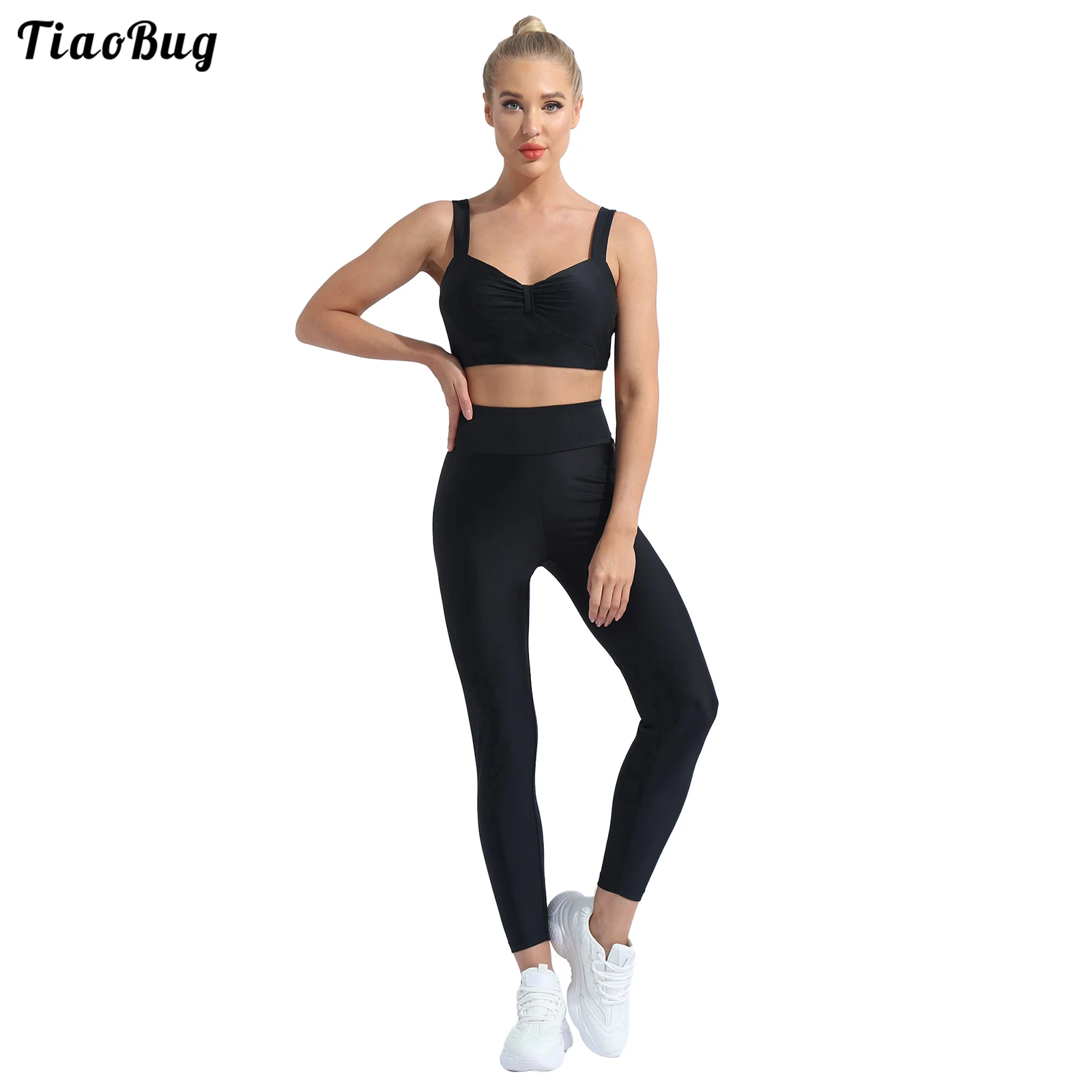 

TiaoBug Women 2Pcs Floral Print Yoga Sweat Suit Tracksuit Wide Shoulder Straps Removable Padded Racer Back Vest With Leggings