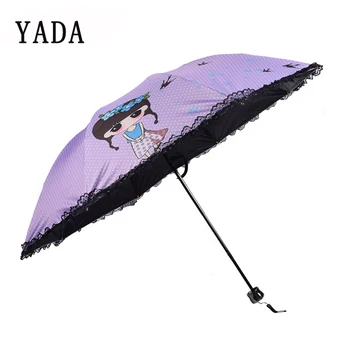 

YADA 2019 Fashion Cartoon Girls&Birds Umbrella Anti-UV Rainproof Sun Rainy Fold Umbrellas Protection Parasol Lace Umbrella YD242