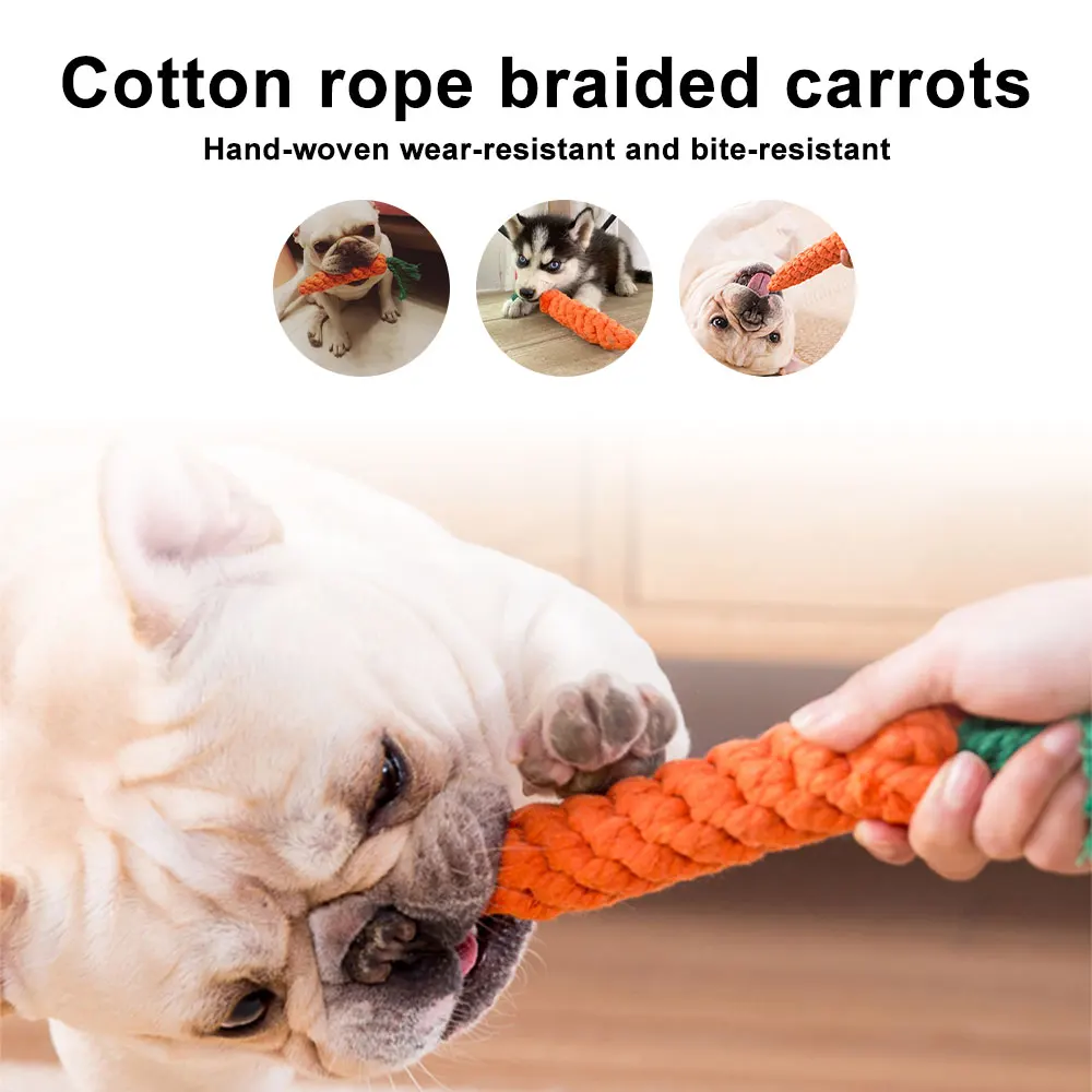

Creative Carrot Pet Dog Chew Toys Durable Cotton Rope Bite Resistant Puppy Molar Cleaning Teeth Training Interaction Toy