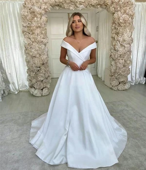 Elegant Off Shoulder Wedding Dresses Satin Buttons Back A Line Arabic Simple Bridal Gowns Sweep Train Customize Wedding Dress
Elegant Off Shoulder Wedding Dresses Satin Buttons Back A Line Arabic Simple Bridal Gowns Sweep Train Customize Wedding Dress