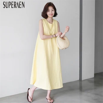 SuperAen Korean-Style Sleeveless Dress Women 2020 Summer New Cotton and Linen Ladies Dress Solid Color Fashion Women Clothing
SuperAen Korean-Style Sleeveless Dress Women 2020 Summer New Cotton and Linen Ladies Dress Solid Color Fashion Women Clothing