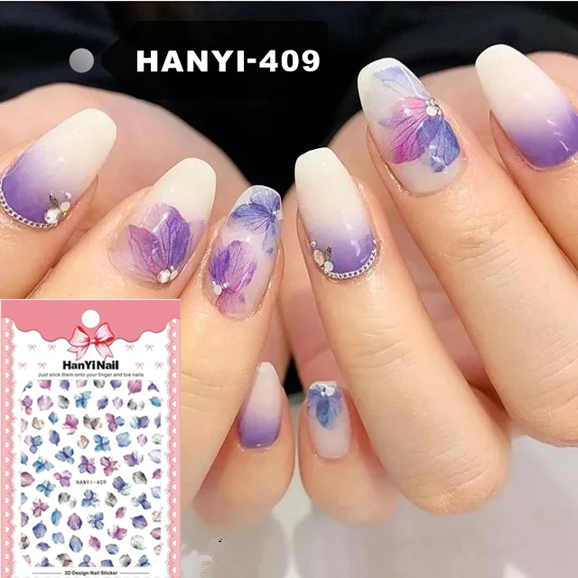Новейший HANYI-399-401-408-409 высушенный цветок 3d наклейка для ногтей Наклейка штамповка