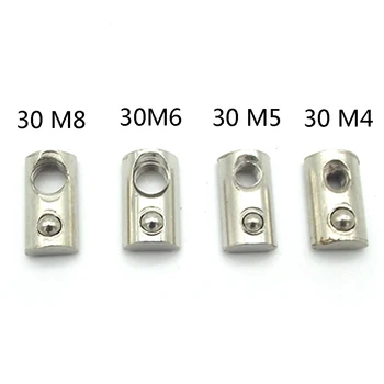 

50PCS/lot Nickel plating 30 series Roll-in T Spring Nuts M4 M5 M6 M8 For 3030 Aluminum Profiles