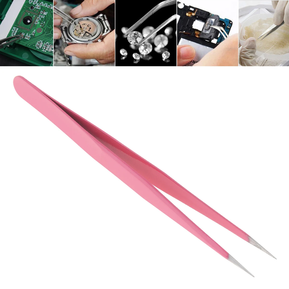 1pcs Stainless Steel Soldering Tweezers Repair Tool Kit 135mm Anti-static Straight Tip Forceps Precision Electronic Tweezers