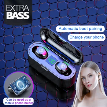 5.0 Bluetooth Wireless Earphone F9 TWS Wireless Headphone Bluetooth LED Display With 2000mAh Power Bank Headset With Microphone
5.0 Bluetooth Wireless Earphone F9 TWS Wireless Headphone Bluetooth LED Display With 2000mAh Power Bank Headset With Microphone