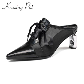 Krazing pot new mixed cloth riband plus size sweet gorgeous mature pointed toe high strange heel slip on mules pumps women L1f2
Krazing pot new mixed cloth riband plus size sweet gorgeous mature pointed toe high strange heel slip on mules pumps women L1f2