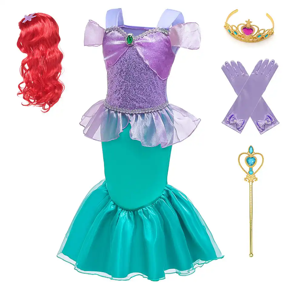 2022 Little Mermaid Costume wig Halloween Child Princess Arieling Dress