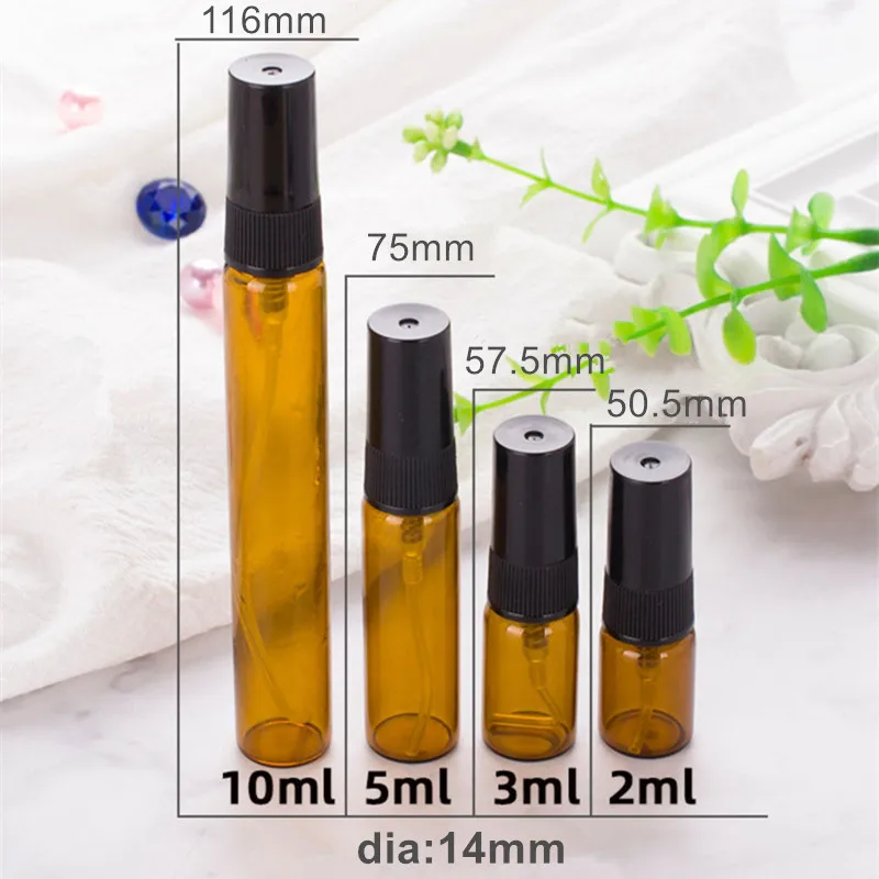 

5pcs/lot 2ML 3ML 5ML 10ML Amber Glass Perfume Bottle Empty Cosmetics Spray Bottle Sample Test Tube Thin Glass Vials