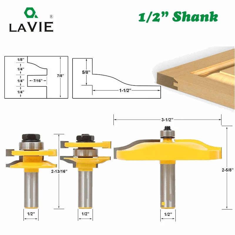 LAVIE 3pcs/set 12mm 1/2 Shank Door Panel Cabinet Tenon Router Bit Set Milling Cutter For Woodworking Cutters Cutting Tools
LAVIE 3pcs/set 12mm 1/2 Shank Door Panel Cabinet Tenon Router Bit Set Milling Cutter For Woodworking Cutters Cutting Tools