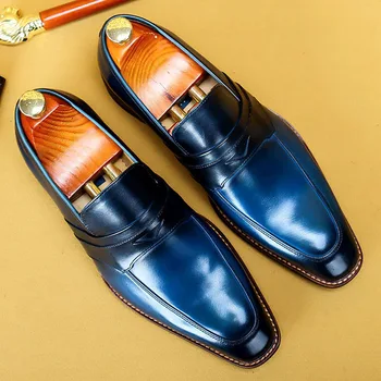 Spring / Autumn Genuine Leather Black Blue Loafers Square Head Slip-On Italian Business Wedding Oxford Dress Office Mens Shoes
Spring / Autumn Genuine Leather Black Blue Loafers Square Head Slip-On Italian Business Wedding Oxford Dress Office Mens Shoes