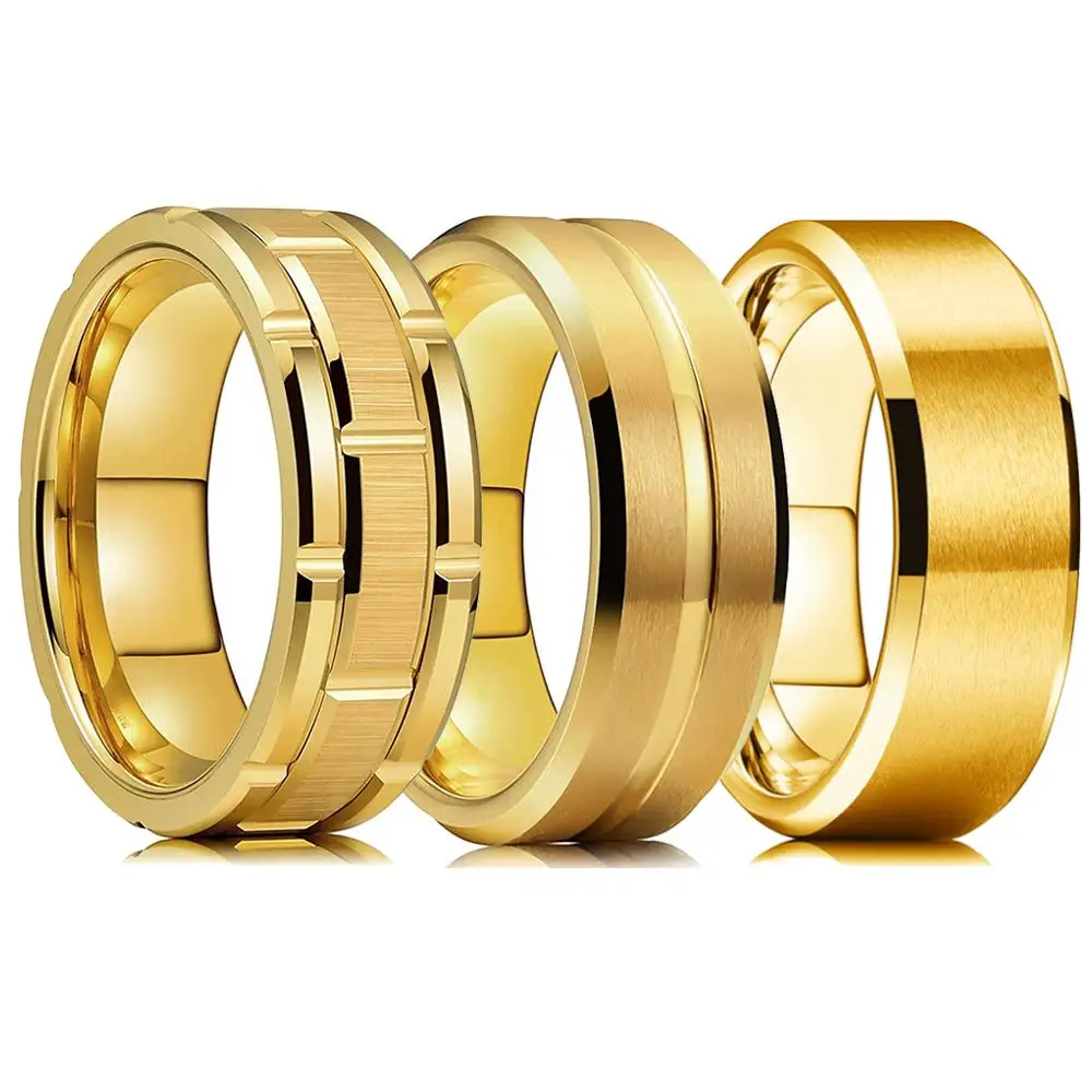 Hot Sale Men's 8mm Gold Titanium Steel Wedding Band Rings Double Gold Groove Beveled Edge Frosted Engagement Party Rings For Men
Hot Sale Men's 8mm Gold Titanium Steel Wedding Band Rings Double Gold Groove Beveled Edge Frosted Engagement Party Rings For Men