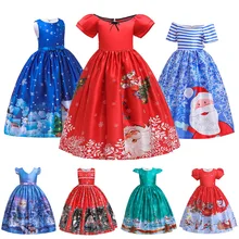 Disfraces para niños Año nuevo ropa rojo azul verde satén Navidad Fiesta vestido rojo niños Navidad niña vestido(China)