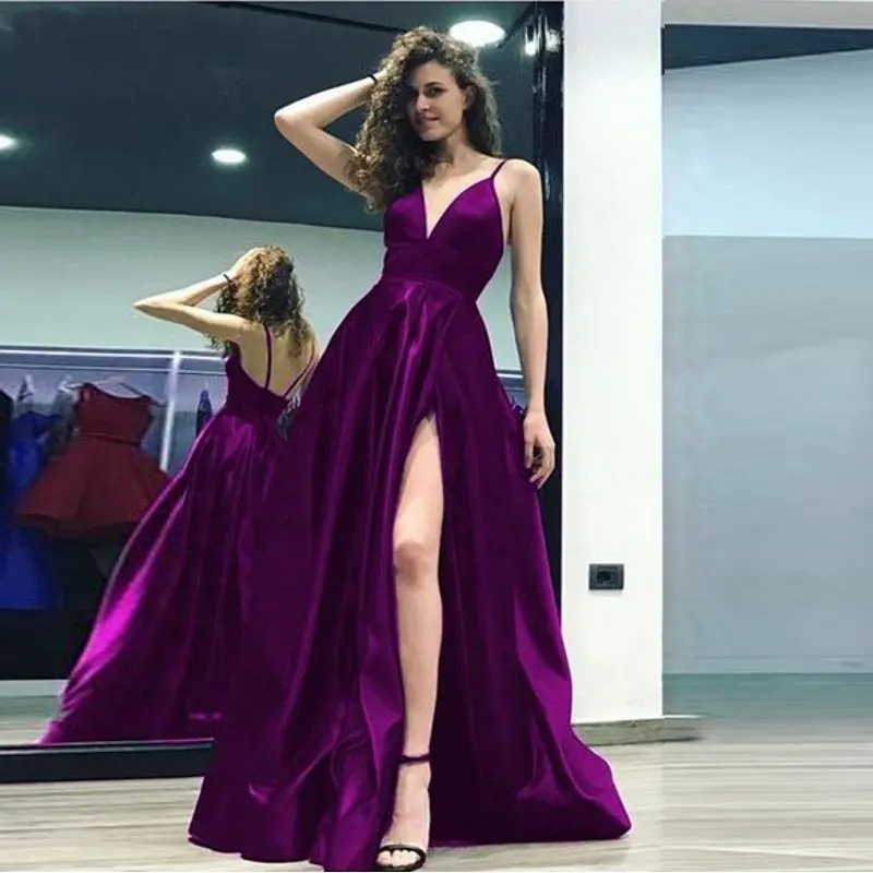 Черное Атласное Длинное Платье