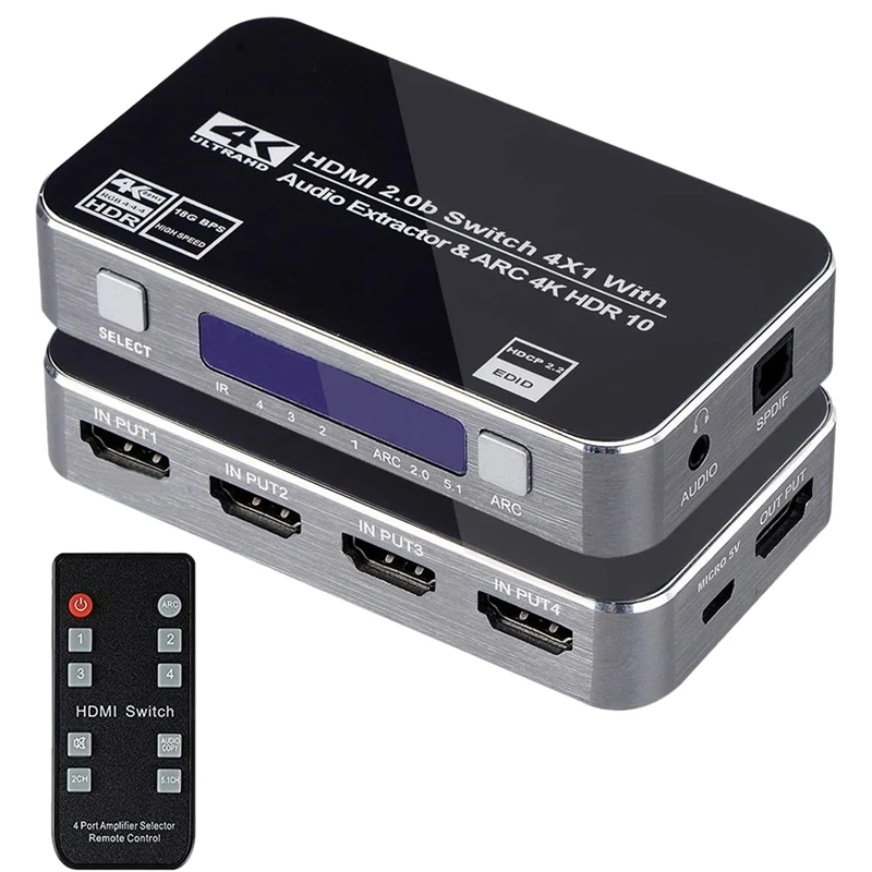 4K HDMI переключатель UHD 4 вход 1 выход 4X1 o экстрактор с ARC ИК-управлением для Apple TV PS4 EU