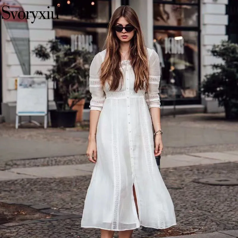 Svoryxiu Elegant Lace Embroidery White Midi Dress Women's Sexy Square Collar Lantern Sleeve Autumn Runway Dress
Svoryxiu Elegant Lace Embroidery White Midi Dress Women's Sexy Square Collar Lantern Sleeve Autumn Runway Dress