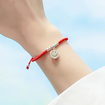 Real 925 Sterling Silver Smiling Face Red Bracelet For Women Lucky Bangle Wax String Amulet Friendship Gift Handmade Jewelry
Real 925 Sterling Silver Smiling Face Red Bracelet For Women Lucky Bangle Wax String Amulet Friendship Gift Handmade Jewelry