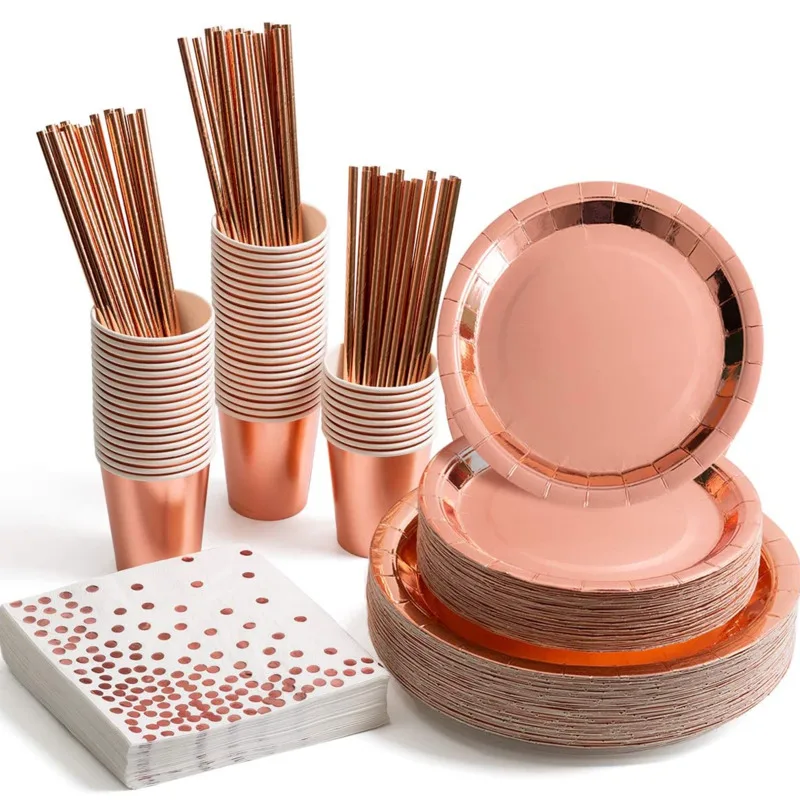 250 Pieces Rose Gold Party Supplies Rose Gold Foil Paper plates and Napkins Cups Straws Sets Serves 50 for Bridal Shower
250 Pieces Rose Gold Party Supplies Rose Gold Foil Paper plates and Napkins Cups Straws Sets Serves 50 for Bridal Shower