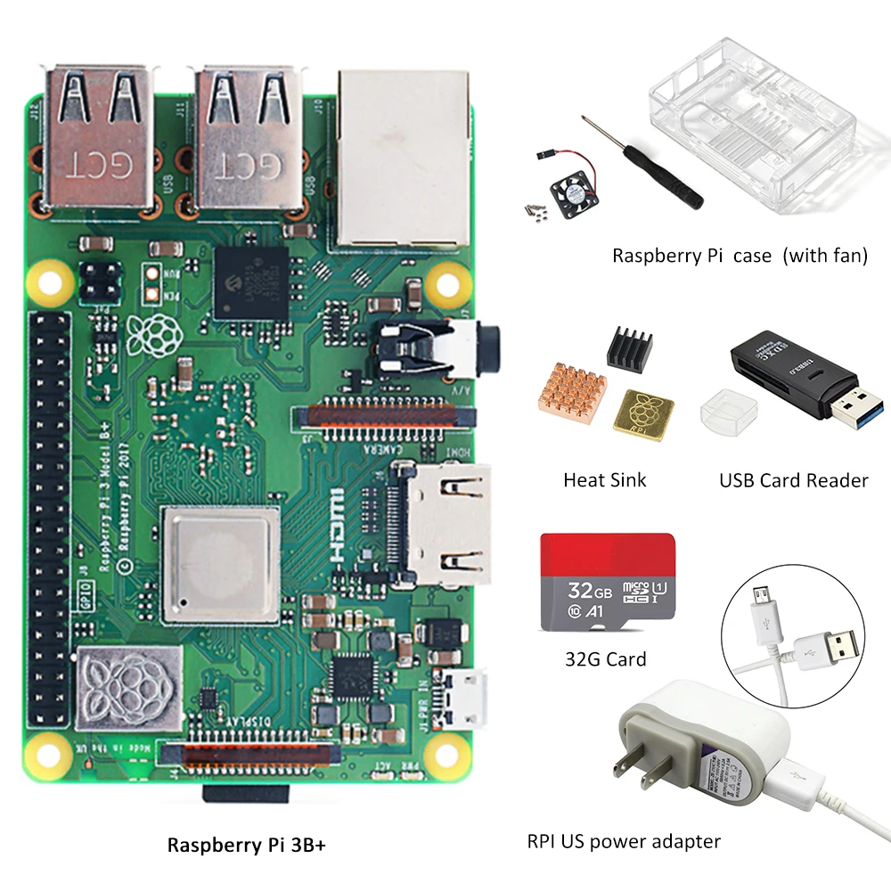 Оригинальный Raspberry Pi 3B plus комплект экрана с чехлом радиатором питанием от сети EU/US