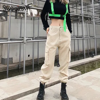 Sexy New Khaki Solid Corduroy Streetwear Baggy Pants Women Cargo Pants Patchwork Pockets Casual High Waisted Harem Trousers
Sexy New Khaki Solid Corduroy Streetwear Baggy Pants Women Cargo Pants Patchwork Pockets Casual High Waisted Harem Trousers