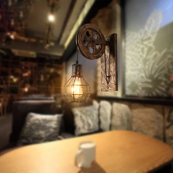 

Wall Lamp Retro Industrial Adjustable Living Room Rustic Cafe Sconce Light Corridor Restaurant Iron Loft Home E27 Lifting Pulley