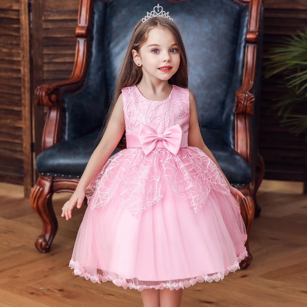 

Vgiee Fall Winter Style Princess Dress for Girls Kids Bow Solid Mesh Sleeveless Little Girls Dresses for Party Wedding CC618A