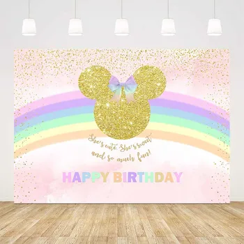 Happy birthday rainbow minnie mickey mouse backdrop rainbow colorful background for photo studio gold glitter dots photo shoot
Happy birthday rainbow minnie mickey mouse backdrop rainbow colorful background for photo studio gold glitter dots photo shoot