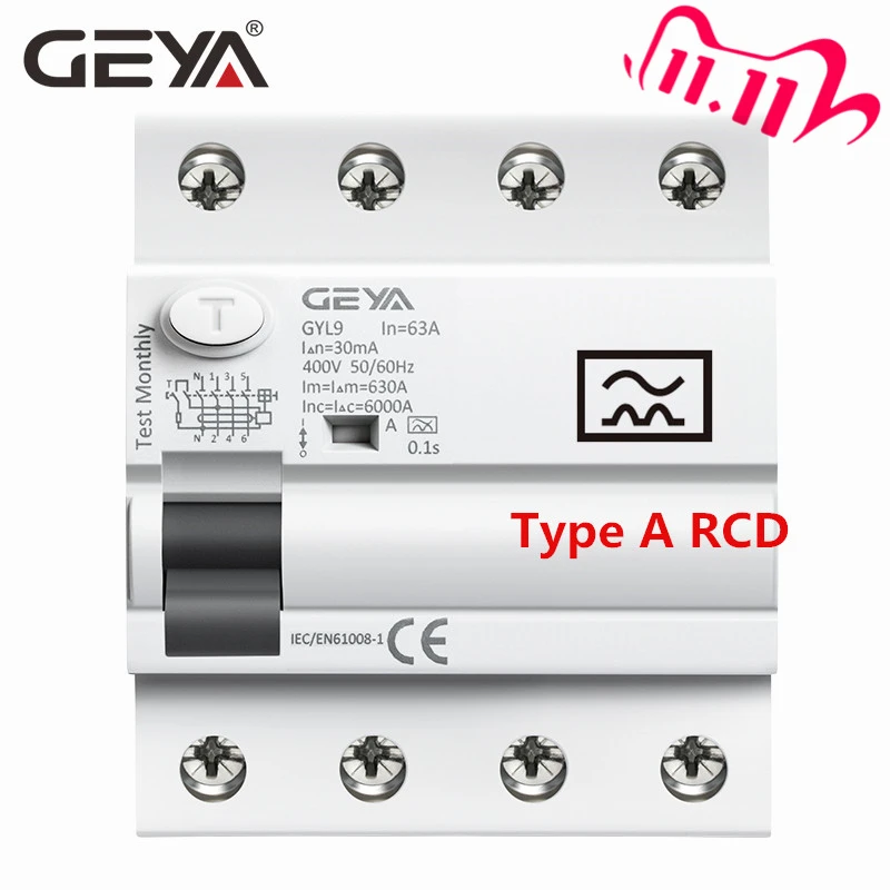 GEYA Type A RCD Residual Current Circuit Breaker ELCB 3P+N 40A 63A RCD ELCB Detect Pulsating DC Residual Current
GEYA Type A RCD Residual Current Circuit Breaker ELCB 3P+N 40A 63A RCD ELCB Detect Pulsating DC Residual Current