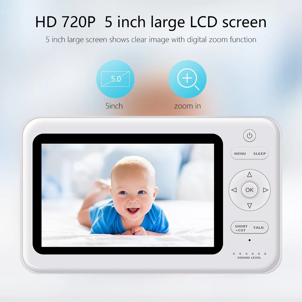 

2.4GHz Wireless Video Color Baby Monitor 5" LCD Screen 2 Way Audio Talk Night Vision Surveillance Security Camera Babysitter