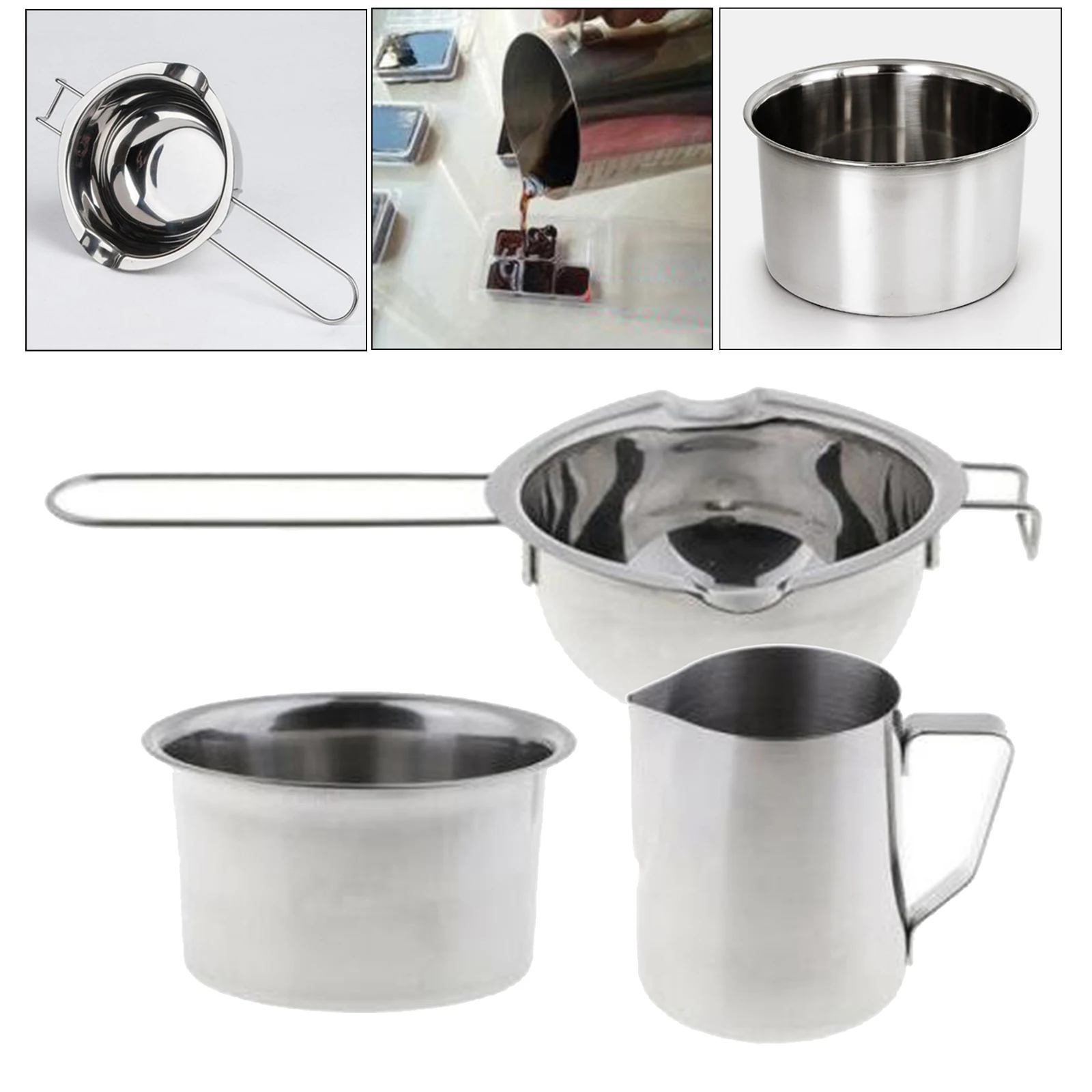 3x Metal Wax Melting Pot Double Boiler 600ml Pitcher DIY Candle Soap Making Tool 3x Metal Wax Melting Pot Double Boiler 600ml Pitcher DIY Candle Soap Making Tool