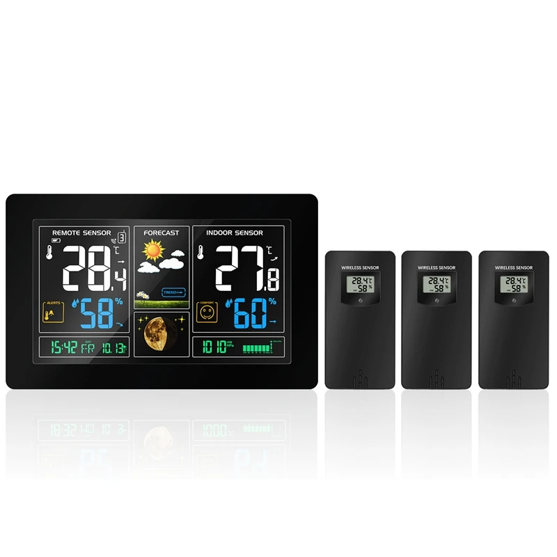 EU Plug,3 Outdoor Sensors Wireless Weather Station Color LCD Display Temperature Humidity Weather Forecast RCC Snooze Alarm Cloc
EU Plug,3 Outdoor Sensors Wireless Weather Station Color LCD Display Temperature Humidity Weather Forecast RCC Snooze Alarm Cloc