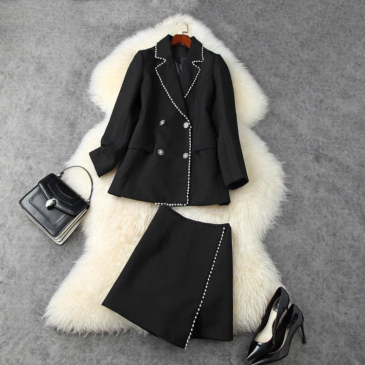 European and American women's clothing 2020 autumn new style Long-sleeved, double-breasted jacket Beaded skirt fashion suit
European and American women's clothing 2020 autumn new style Long-sleeved, double-breasted jacket Beaded skirt fashion suit