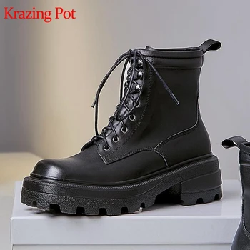Krazing pot hot saling wither cow leather round toe motorcycle boots med heels leisure platform original design ankle boots L6f1
Krazing pot hot saling wither cow leather round toe motorcycle boots med heels leisure platform original design ankle boots L6f1