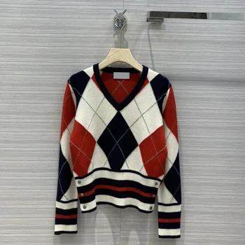 2020 New Autumn Winter Diamond Color Block V-neck Cashmere 100% Sweater Women Free Shipping
2020 New Autumn Winter Diamond Color Block V-neck Cashmere 100% Sweater Women Free Shipping