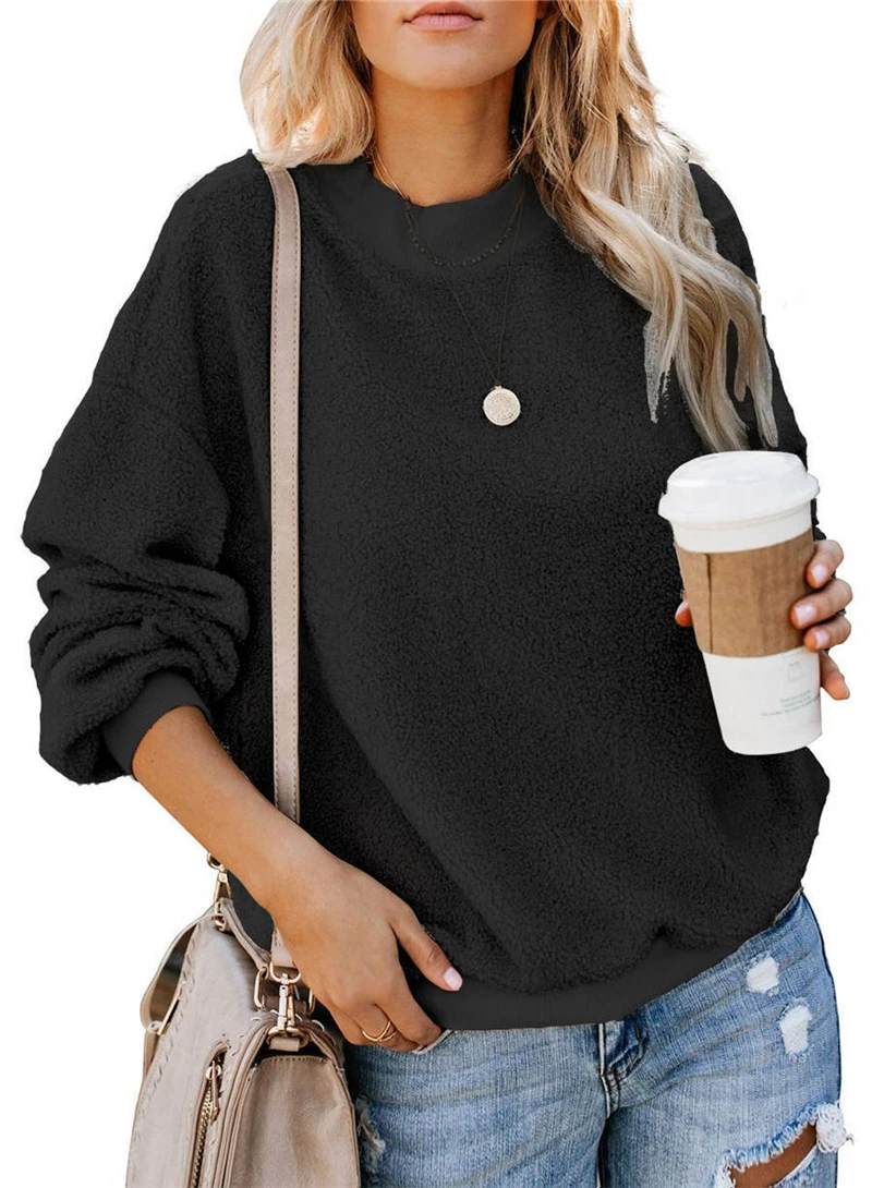 autumn winter women sweatshirt o-neck solid loose women hoodies