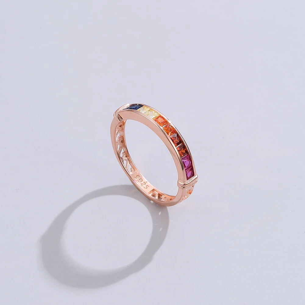 SILVERHOO Rainbow Zircon Multisize Ring For Women S925 Sterling Silver Engagement Wedding Band Rose Gold Charming Fine Jewelry SILVERHOO Rainbow Zircon Multisize Ring For Women S925 Sterling Silver Engagement Wedding Band Rose Gold Charming Fine Jewelry