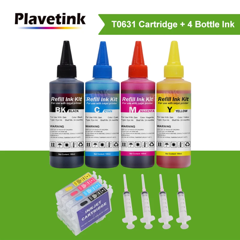 Plavetink Refill Cartridge For Epson T0631 Stylus C67 C87 CX3700 CX4100 Printer Ink + 4 Color 100ml Bottle Ink Refill Dye Kit
Plavetink Refill Cartridge For Epson T0631 Stylus C67 C87 CX3700 CX4100 Printer Ink + 4 Color 100ml Bottle Ink Refill Dye Kit