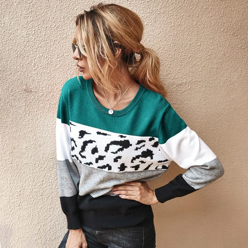 O-Neck Vintage Leopard Knit Pullovers Women Sweater 2020 Autumn and Winter New Color Matching Sweater knitted Pullovers Women
O-Neck Vintage Leopard Knit Pullovers Women Sweater 2020 Autumn and Winter New Color Matching Sweater knitted Pullovers Women