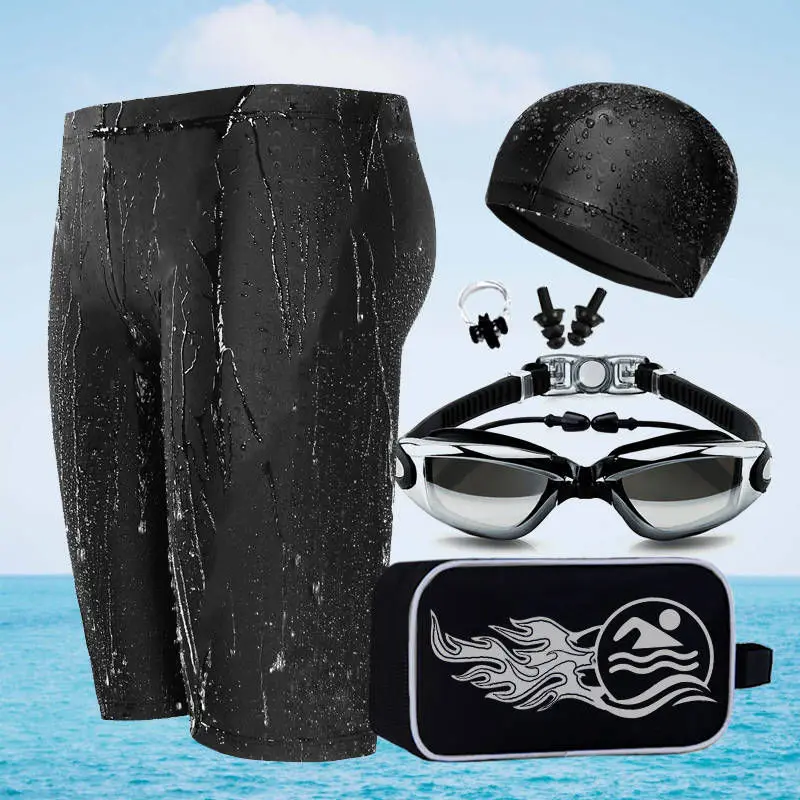 Men Shark Skin Swimming Trunks Goggles Swimming Cap Boxer Plus-sized-Style Swimming Trunks Set Five Pieces Set Hot Springs Swimm
Men Shark Skin Swimming Trunks Goggles Swimming Cap Boxer Plus-sized-Style Swimming Trunks Set Five Pieces Set Hot Springs Swimm