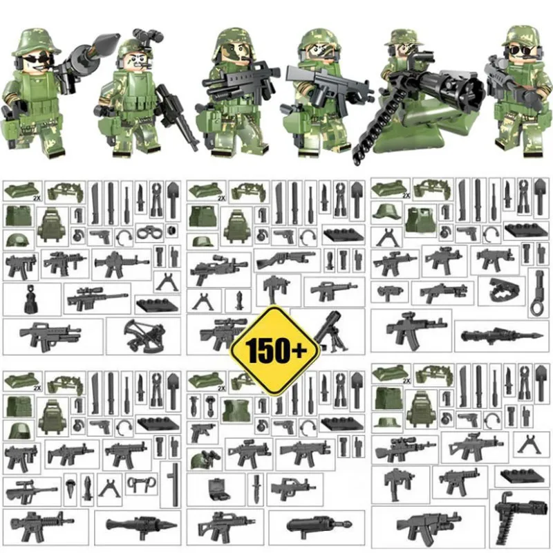 6pcs New Modern Military Building Block Military Camouflage Soldiers Figures With Weapons Brick Educational Toy For Kids Gift
6pcs New Modern Military Building Block Military Camouflage Soldiers Figures With Weapons Brick Educational Toy For Kids Gift