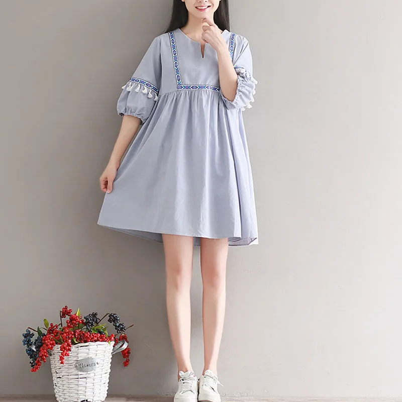 2020 Mori Girl Summer Women Cute Mini Dress V Neck Casual Loose Vestidos De Festa Short Sleeve Cotton Linen Dresses With Tassel
2020 Mori Girl Summer Women Cute Mini Dress V Neck Casual Loose Vestidos De Festa Short Sleeve Cotton Linen Dresses With Tassel