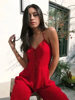 Ladies Red Spaghetti Strap Wide Leg Jumpsuit Cotton Sleeveless Ankle-length Pants Rompers Summer 2019 Overalls Solid Fashion0234
Ladies Red Spaghetti Strap Wide Leg Jumpsuit Cotton Sleeveless Ankle-length Pants Rompers Summer 2019 Overalls Solid Fashion0234