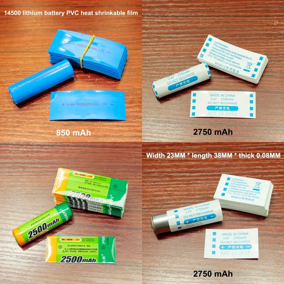 

100pcs/lot 14500 lithium battery heat shrinkable sleeve PVC shrink film AA/5 battery cover replacement package film