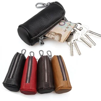 O Acessório Essencial para Organização e Estilo: Carteira de Chave de Couro Genuíno 7 Soft Genuine Cow Leather Housekeeper Small Round Columnar Key Holder Car Key Wallet Coin Pouch Purse key bag
