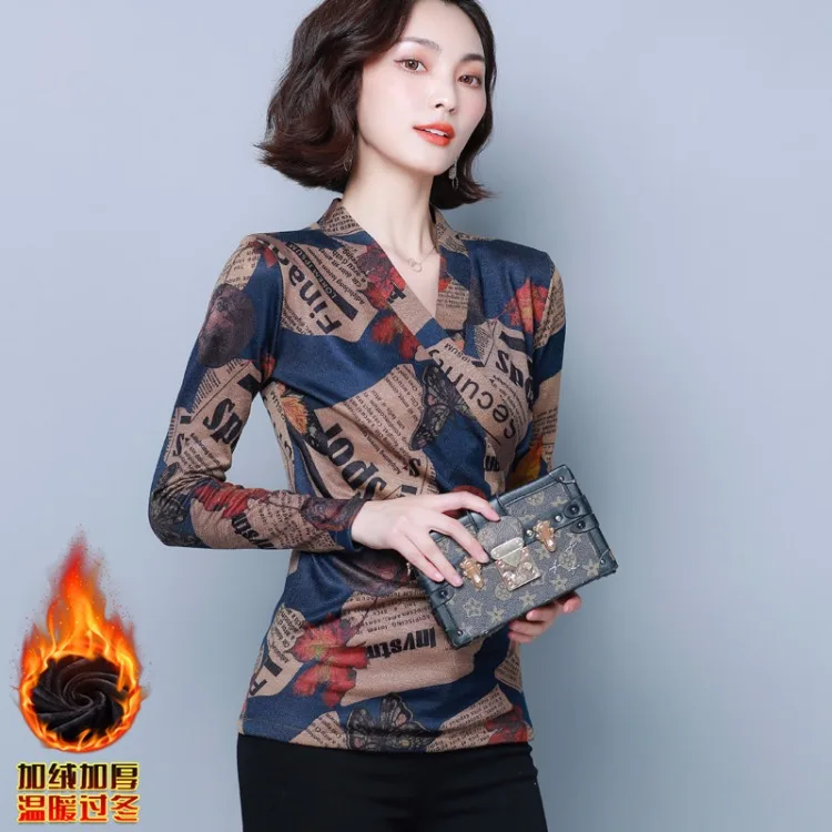 2019 Autumn And Winter New Style Brushed And Thick Base Shirt Women's Long-Sleeve Slim Fit Slimming V-neck Floral T-shirt Underw
2019 Autumn And Winter New Style Brushed And Thick Base Shirt Women's Long-Sleeve Slim Fit Slimming V-neck Floral T-shirt Underw
