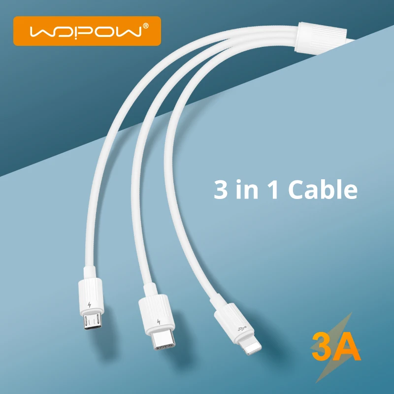 WOPOW 3 in 1 Cable H07 Type-C USB Lightning Micro Cable for iPhone 6/7 Plus/8/XR/11/Max Oneplus Xiaomi mi 9 Fast Charging Cable
WOPOW 3 in 1 Cable H07 Type-C USB Lightning Micro Cable for iPhone 6/7 Plus/8/XR/11/Max Oneplus Xiaomi mi 9 Fast Charging Cable