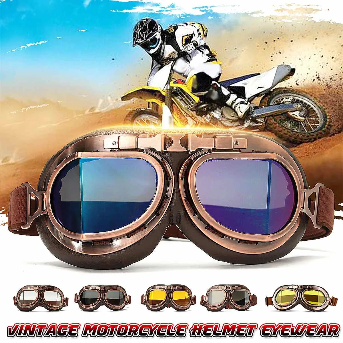Universal Retro Vintage Motorcycle Goggles Glasses Helmet Eyewear Goggle Windproof For Half/Open Face Helmet
Universal Retro Vintage Motorcycle Goggles Glasses Helmet Eyewear Goggle Windproof For Half/Open Face Helmet