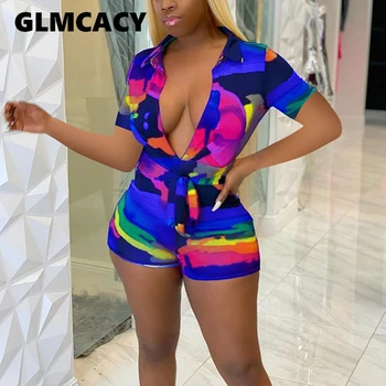 Women Color Block Tie Die Printed Turn Down Collar Short Sleeve Bodycon Romper Slim Fit Sexy & Club Plus Size Playsuits
Women Color Block Tie Die Printed Turn Down Collar Short Sleeve Bodycon Romper Slim Fit Sexy & Club Plus Size Playsuits