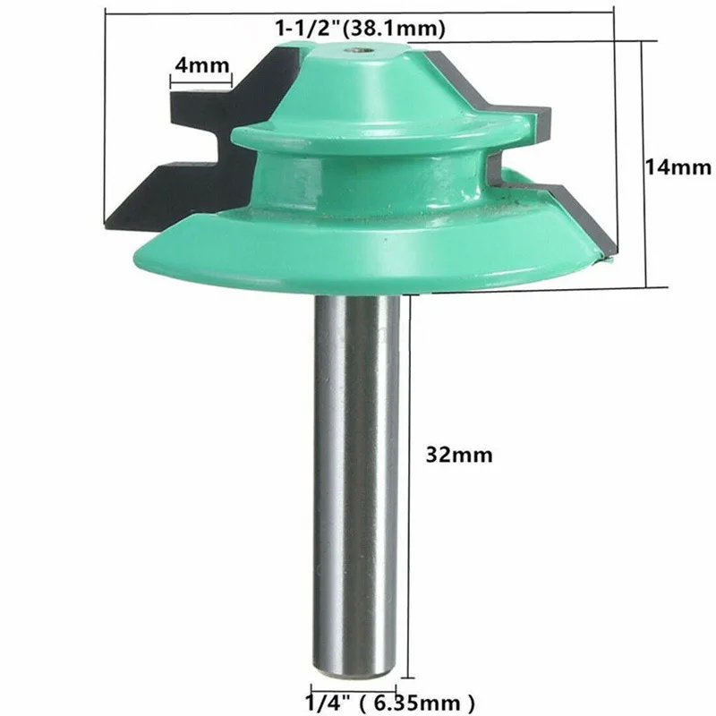 45 Degree Lock Miter Router Bit 1/2 1/4 Shank Woodworking Tenon Milling Cutter Tool Drilling Milling For Wood Carbide Alloy
45 Degree Lock Miter Router Bit 1/2 1/4 Shank Woodworking Tenon Milling Cutter Tool Drilling Milling For Wood Carbide Alloy