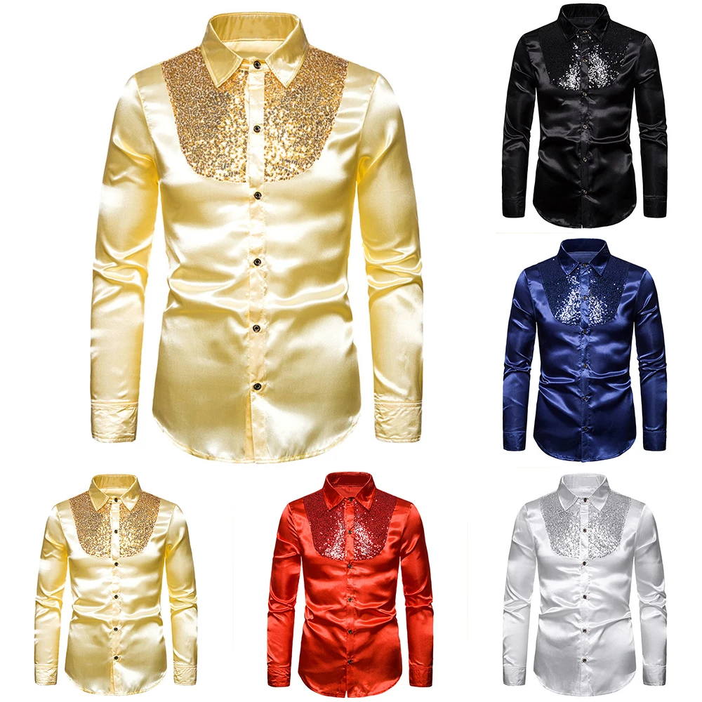 Men Sequin Silk Satin Shirt Wedding Groom Dress Shirts Long Sleeve Mens Nightclub Disco Dance Party Prom Custyme Chemise Homme
Men Sequin Silk Satin Shirt Wedding Groom Dress Shirts Long Sleeve Mens Nightclub Disco Dance Party Prom Custyme Chemise Homme