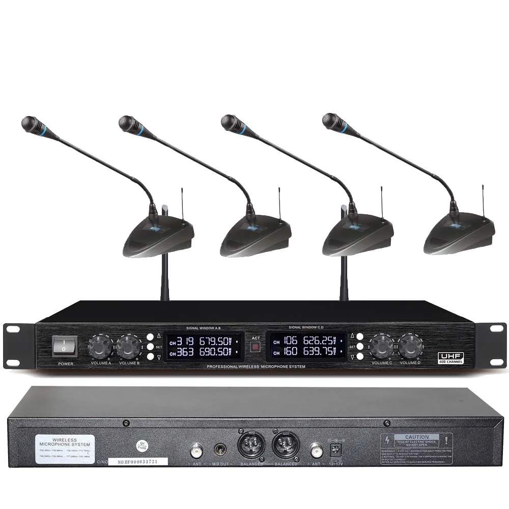 

Digital Wireless 400 Channel UHF Microphone System Pro 8 Table 4 Desktop Gooseneck Meeting Room Press Conference System